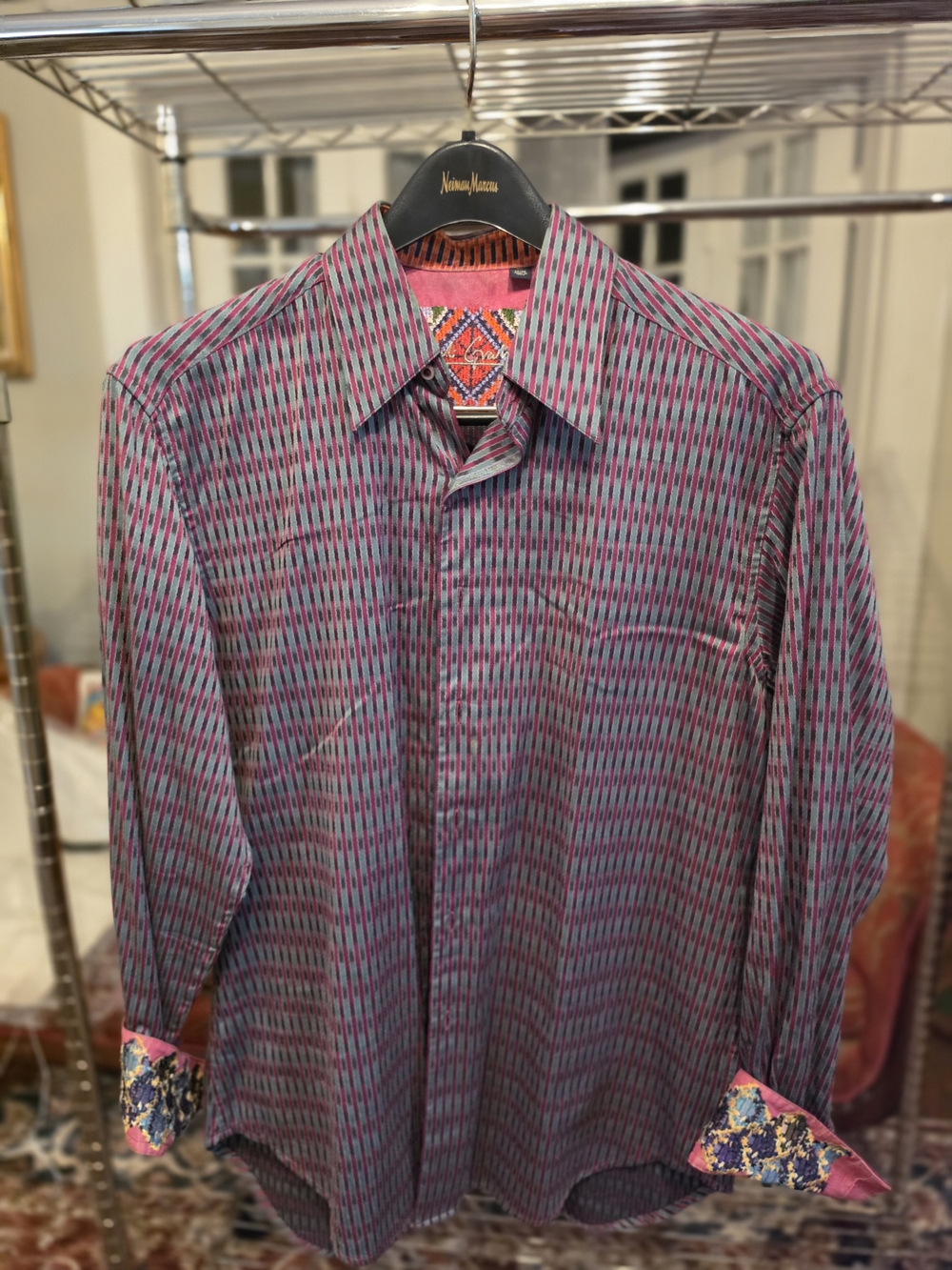 Robert Graham Pink and Blue Geometric-Print Button-Down Shirt
